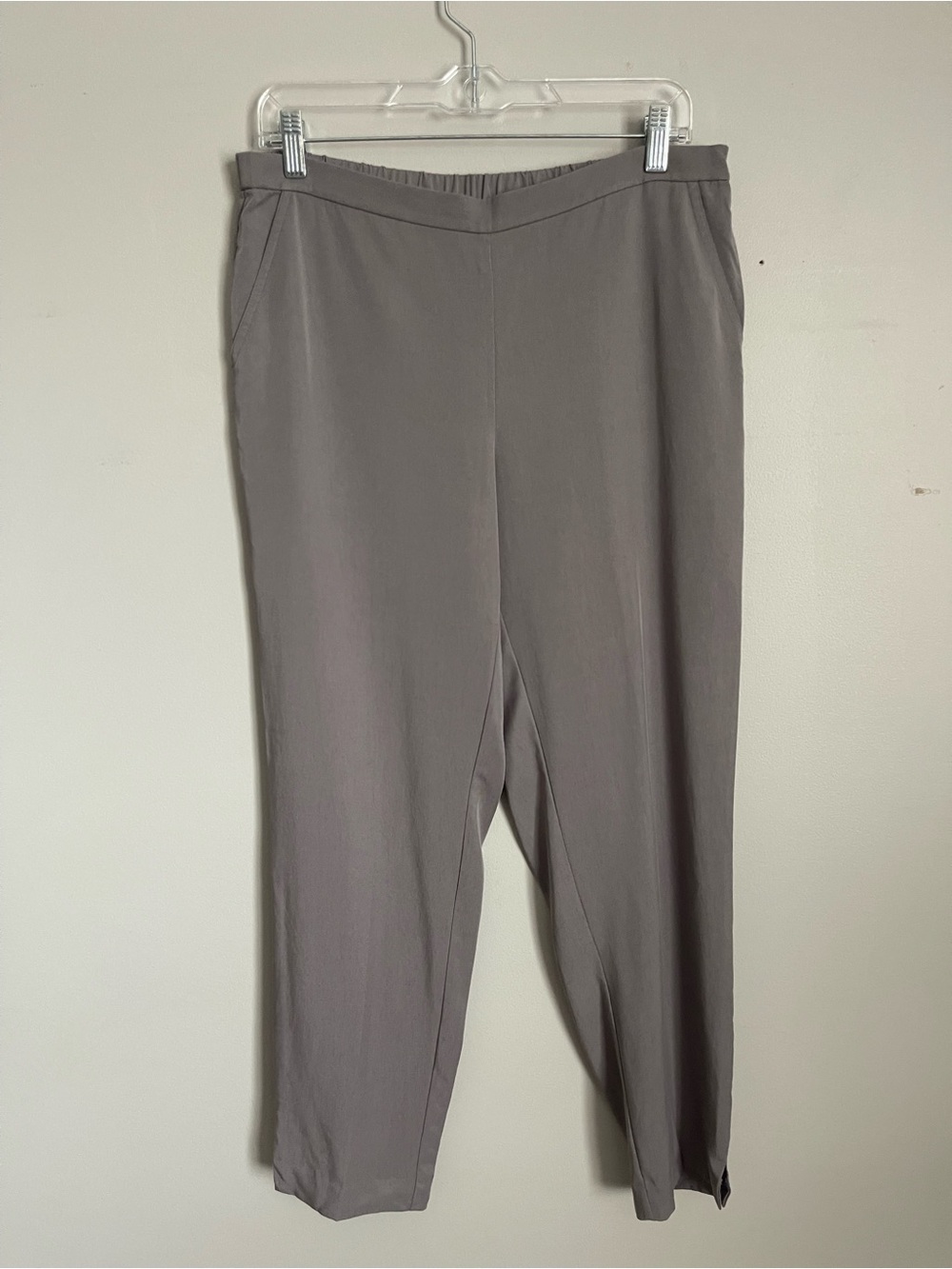 Eileen Fisher Taupe Gray Straight-Leg Pull-On Pants Sz S